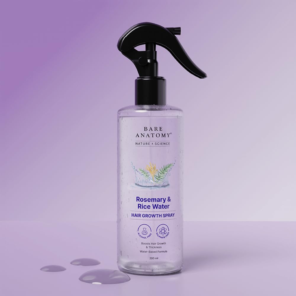Nature x Science Rosemary Water Spray for Hair Growth & Hair Thickness with Rice Water | 100% Natural Extract | Soft & Smooth Hair | Controls Hairfall & Adds Shine | Non-Greasy & Fast Absorbing | 200 ml