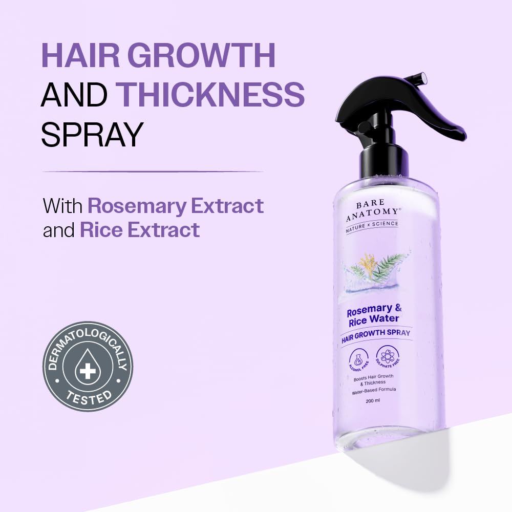 Nature x Science Rosemary Water Spray for Hair Growth & Hair Thickness with Rice Water | 100% Natural Extract | Soft & Smooth Hair | Controls Hairfall & Adds Shine | Non-Greasy & Fast Absorbing | 200 ml