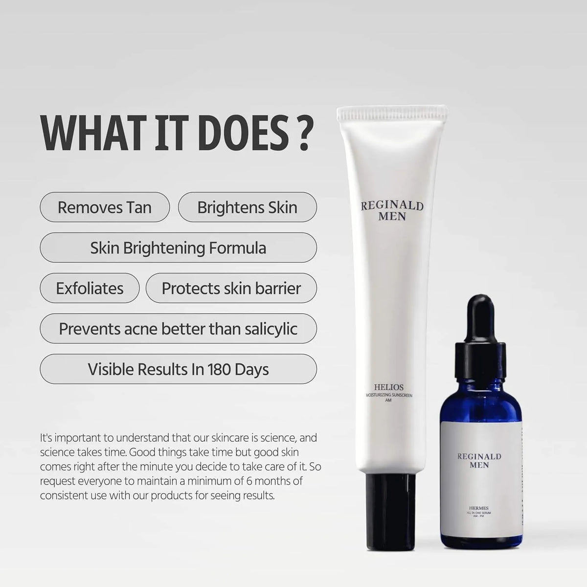 Reginald Men De Tan Kit Combo | Moisturising Sunscreen SPF 50 PA++++ (50g) + Face & Beard Serum 30ml | Simplified & Multipurpose Skincare - Skin and Beard Health, Protects, Repairs, Heals & Brightens